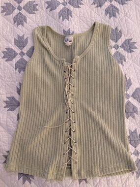 mine Sage Green Ribbed Lace-Up Tank Top